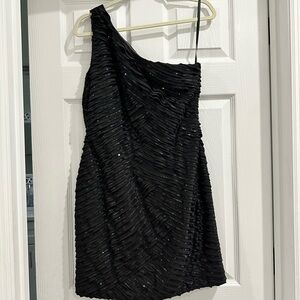 Calvin Klein Black Textured One-Shoulder Dress